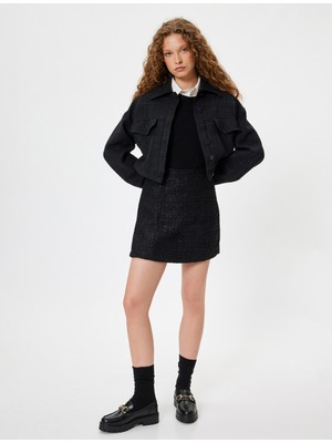 Koton Tüvit Mini Şort Etek Normal Bel Dikiş Detaylı Slim Fit