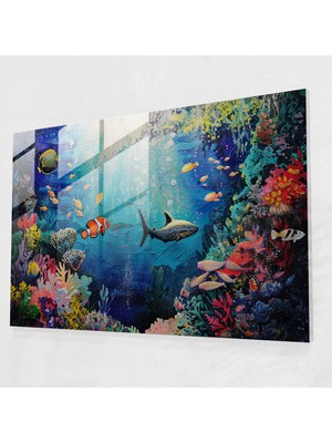 Painted Anarchy Sualtı Rüyası Pointilizm Duvar Süslemesi - Pointilizm, Ev Dekorasyonu, Cam Duvar Sanatı, Okyanus, 45X30