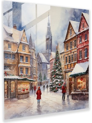 Painted Anarchy Noel Cam Baskı: Karlı Köy Noel Pazarı - Noel, Ev Dekorasyonu, Cam Duvar Sanatı, Noel Pazarı, 30 x 30 cm