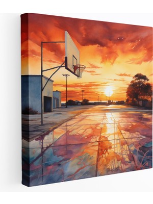 Painted Anarchy Nba Duvar Sanatı - Gün Batımında Basketbol Sahası - Nba, Sakin Atmosfer, Canlı Tonlar, Basketbol Sahası, 30 x 30 cm