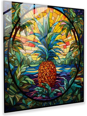 Painted Anarchy Kaleydoskop Ananas Vitray Sanatı - Ananas, Ananas, Ev Dekorasyonu, Cam Duvar Sanatı, 30 x 30 cm