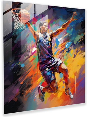Painted Anarchy Nba Cam Duvar Sanatı - Modern Soyut Basketbol Oyuncusu Smaç - Nba, Modern Sanat, Canlı Renkler, Basketbol, ​​30 x 30 cm