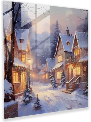 Kış Harikalar Diyarı Cam Baskı - Noel, Ev Dekorasyonu, Cam Duvar Sanatı, Köy, 30X30