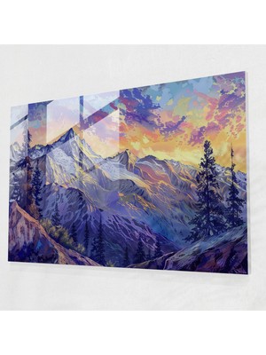 Painted Anarchy Noktacılık Modern Sanat: Dağ Manzarası - Noktacılık, Cam Sanatı, Cam Baskı, Noktacılık, 45 x 30 cm