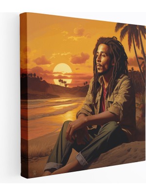 Painted Anarchy Bob Marley Kanvas Tablo - Tropikal Gün Batımı Duvar Dekorasyonu - Bob Marley, Bob Marley, Kanvas Tablo, Palmiye Ağaçları, 30 x 30 cm