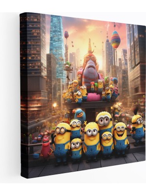 Painted Anarchy Minyonlar Kanvas Duvar Dekorasyonu - Canlı Şehir Manzarasında Minyonlar - Premium Kanvas Tablo - Minyonlar, Canlı Şehir Manzarası, Duvar Dekorasyonu, Heyecan, 30 x 30 cm