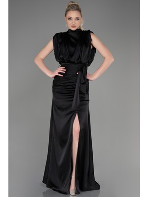 Abiyefon Dik Yaka Kolsuz Uzun Saten Abiye Elbise ABU2133