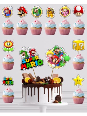 Hiras Dizayn Super Mario Konsept Pasta Kürdanı Cupcake Kürdanı 12PARÇA Pasta Süsü ve Cupcake Pasta Kurabiye Süsle