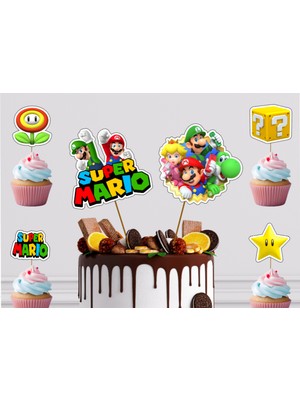 Hiras Dizayn Super Mario Konsept Pasta Kürdanı Cupcake Kürdanı 12PARÇA Pasta Süsü ve Cupcake Pasta Kurabiye Süsle