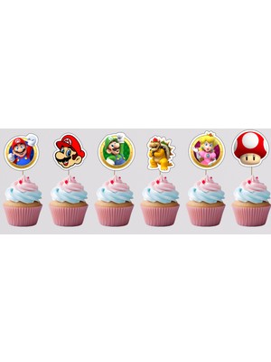 Hiras Dizayn Super Mario Konsept Pasta Kürdanı Cupcake Kürdanı 12PARÇA Pasta Süsü ve Cupcake Pasta Kurabiye Süsle