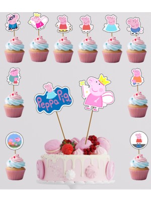 Hiras Dizayn Peppa Pig Temalı Pasta Kürdanı Cupcake Kürdanı 12 Parça Pasta Süsü ve Cupcake Pasta Kurabiye Süsleri