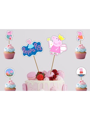 Hiras Dizayn Peppa Pig Temalı Pasta Kürdanı Cupcake Kürdanı 12 Parça Pasta Süsü ve Cupcake Pasta Kurabiye Süsleri