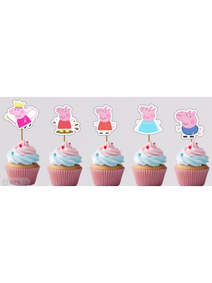 Hiras Dizayn Peppa Pig Temalı Pasta Kürdanı Cupcake Kürdanı 12 Parça Pasta Süsü ve Cupcake Pasta Kurabiye Süsleri