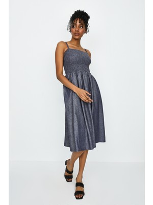 Select Moda Kadın Askılı Gipe Detaylı Elbise