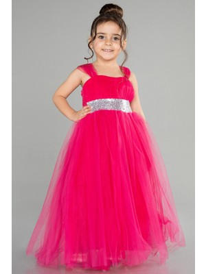 Abiyefon Askılı Beli Pullu Uzun Kız Çocuk Abiye ABU3031