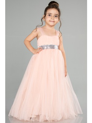 Abiyefon Askılı Beli Pullu Uzun Kız Çocuk Abiye ABU3031