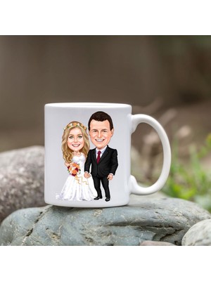 Özcan Tasarım Kişiye Özel Bardak - Karikatür Bardak - Gelin Damat Bardağı