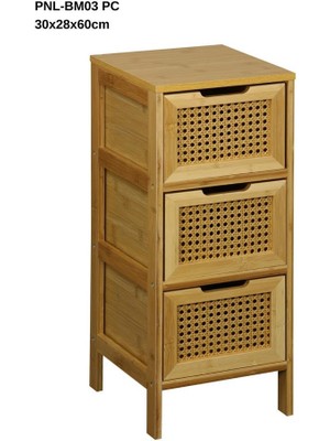 Panalı Bambu Rattan 3 Çekmeceli Dolap BM03