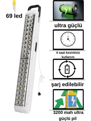 Gold Kama 69 Powerlı Işıldak Çekmeli İpli Fener Şarjlı Işıldak 2 Kademeli Aydınlatma Kamp El Feneri