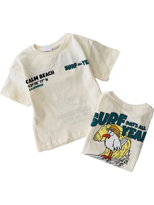 Miniğimin Cicileri Surf Year Arka ve Ön Baskılı Unisex Tşört - Bej