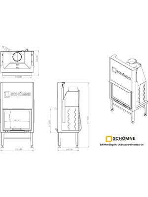 Schömne Şömine Düz Açık Asansörlü Çelik Şömine Haznesi 70 cm