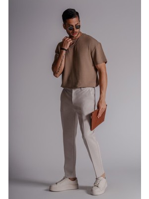 Braccas Erkek Yandan Cepli Normal Bel Slim Fit Chino Pantolon Bej