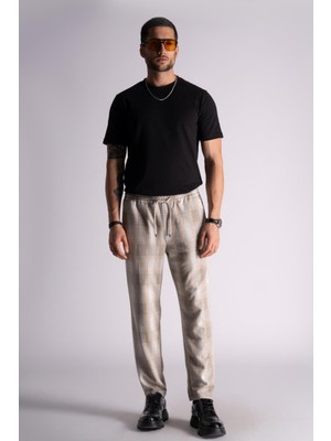 Braccas Slim Fit Jogger Bel Pantolon  Ekose Bej