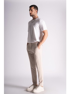 Braccas Yan Lastikli Slim Fit Chino Pantalon Bej