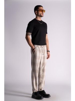 Braccas Slim Fit Jogger Bel Pantolon  Ekose Bej