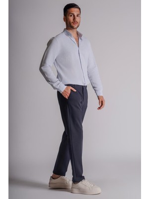 Braccas Erkek Yandan Cepli Beli Ribanalı Slim Fit Chino Pantolon Lacivert