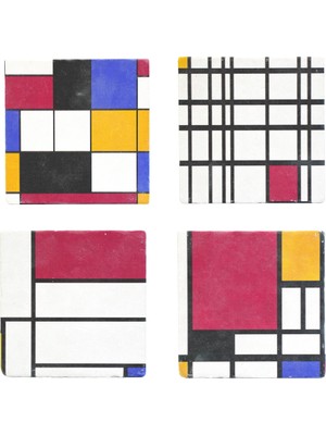 Kaynock Piet Mondrian Taş Bardak Altlığı 4'lü Set