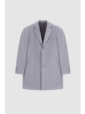 D'S Damat Regular Fit Gri Çizgili Yünlü Palto Uzun Kol Erkek Şık Tasarım Özellikleriyle