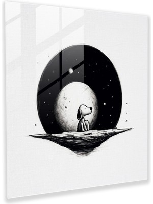 Painted Anarchy Snoopy Minimalist Siyah Beyaz Cam Duvar Tablosu - Snoopy, Ev Dekorasyonu, Siyah Beyaz Eskiz, Cam Baskı, 30X30