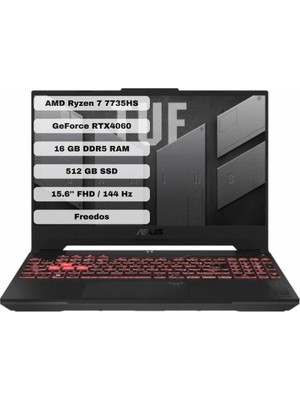 Asus Tuf Gaming A15 FA507NV-LP037 8gb RTX4060 Ryzen 7 7735HS 16GB Ram 512GB SSD 15.6 Inç Fhd 144Hz Taşınabilir Bilgisayar