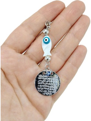 Biuti Metal Ayetel Kürsi Araba Dikiz Ayna Süsü El Yapımı Lüks Aksesuar Sedef Balık Nazar Boncuğu