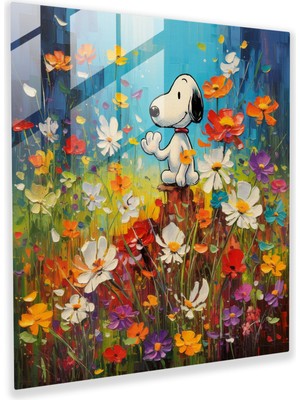 Painted Anarchy Snoopy Meadow Cam Duvar Sanatı - Snoopy, Duvar Dekorasyonu, Çağdaş, Cam Duvar Sanatı, 30X30
