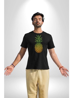 Narnuga Ananas Meyve Kadın Erkek Unisex Siyah Organik Baskılı T-Shirt Penye Yüksek Kalite