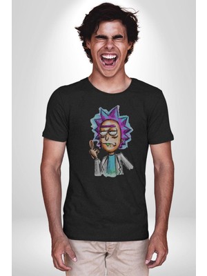 Narnuga Rick ve Morty Isyan Boya Kalemi Tasarımı Kadın Erkek Unisex Siyah Organik Baskılı T-Shirt Penye Yüksek Kalite