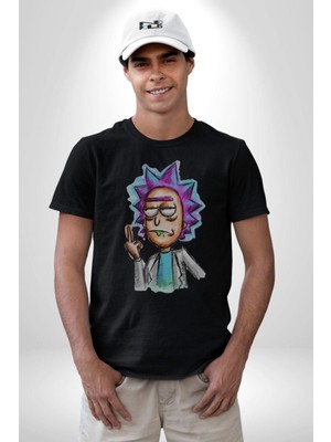 Narnuga Rick ve Morty Isyan Boya Kalemi Tasarımı Kadın Erkek Unisex Siyah Organik Baskılı T-Shirt Penye Yüksek Kalite