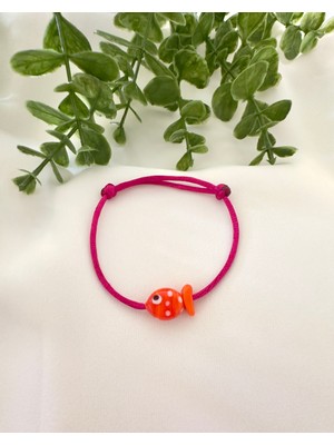 Atelier Çağla Turuncu Benekli Murano Cam Balık Fuşya Pembe Ip Bileklik