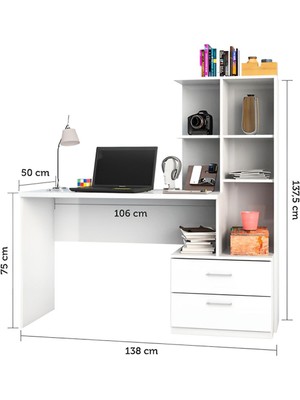 Aden Home  Mdf Çalışma Masası, Bilgisayar Masası, Kitaplıklı Çalışma Masası, Ofis Masası Çocuk Genç Odası