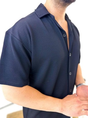 Elku Moda Gömlek Oversize Yumuşak Dokulu Terletmez Kumaş Italyan Yaka Kısa Kollu Gömlek Rahat Kalıp Gömlek