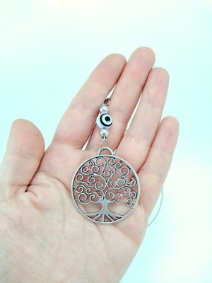 Biuti Metal Nazar Boncuğu Hayat Ağacı Siyah Beyaz Nazar Boncuklu Araba Dikiz Ayna Süsü Hediyelik Aksesuar