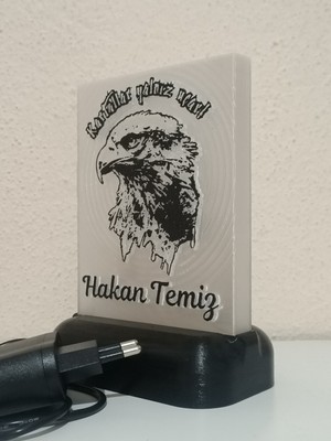 3D Dönüşüm Atölyesi Kişiye Özel Isimli Siyah Beyaz Kartal Taraftar Dekoratif LED Lamba Kablolu Adaptörlü