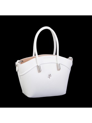 Nas Bag Kadın Mini Sepet Çanta El ve Çapraz Çanta Beyaz Golf ( 20X18CM)