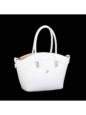 Nas Bag Kadın Mini Sepet Çanta El ve Çapraz Çanta Beyaz Lopez ( 20X18CM)