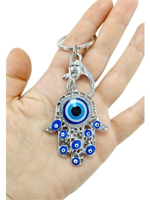 Biuti Gümüş Renkli Metal Fatma Ana Eli Nazar Boncuğu Araba Dikiz Ayna Süsü Taşlı Lüks Hediyelik Aksesuar