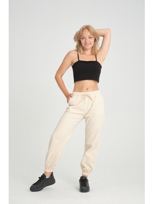 Twenty3 Twenty3 Kadın Basic Beli Ve Paçası Lastikli Rahat Kalıp Gabardin Kumaş Jogger Pantolon