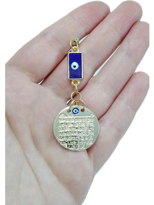 Biuti Metal Ayetel Kürsi Dikdörtgen Nazar Boncuğu Araba Dikiz Ayna Süsü El Yapımı Lüks Aksesuar