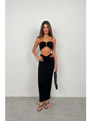 Black Fashion Çapraz Bel Maxi Etek